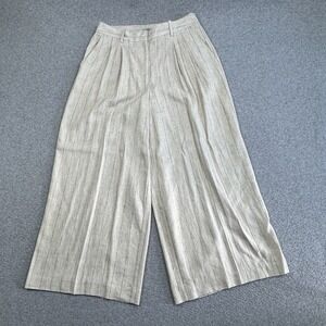 Worthington Relaxed Mid Rise Linen Blend Pants Natural Black Wide Leg Baggy NWT